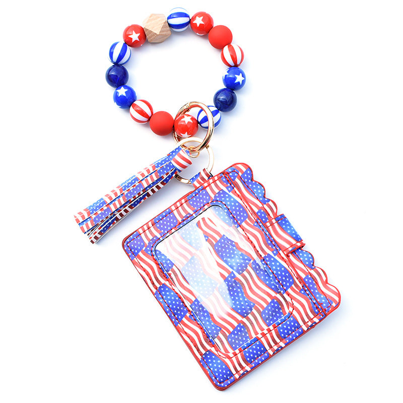 Wholesale Card Holder Pu Tassel Beads Bracelet Wallet Keychain